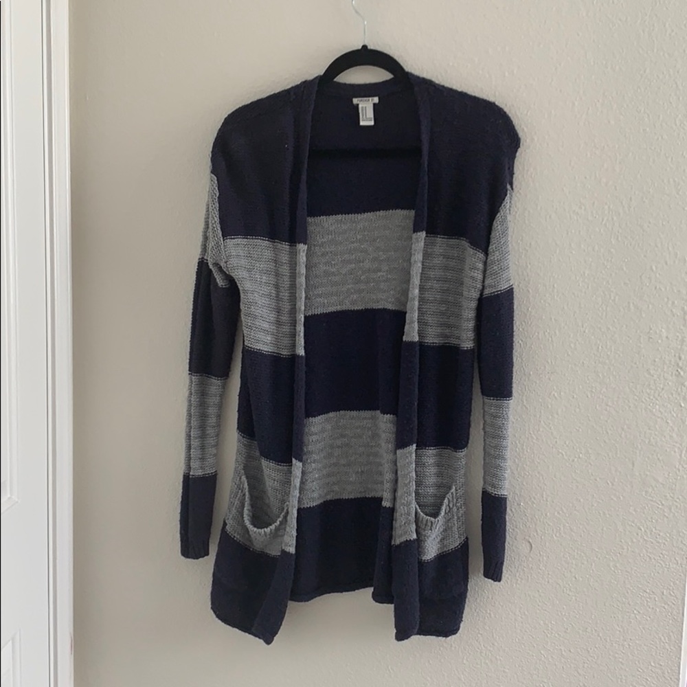 Forever 21 navy blue and gray striped cardigan
